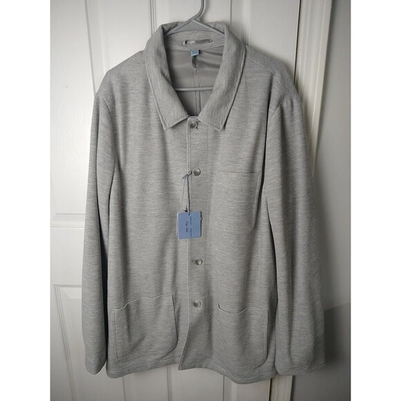 Joseph Abboud Men's 2XLT Grey Knit Chore Jacket Pocket Casual Modern Fit Button - Picture 1 of 14